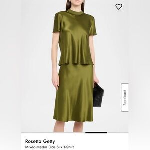 NWT Rosetta Getty top 100% silk front 100% organic cotton back Olive Small